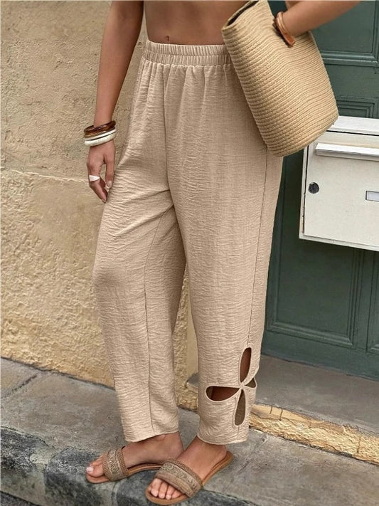 Women'S Casual Everyday Side Pocket Hollowed Out Comfortable Pants
