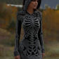 Women's Vintage Halloween Skeleton Bones With Rose Art Cozy Knit Hooded Sweater Dress