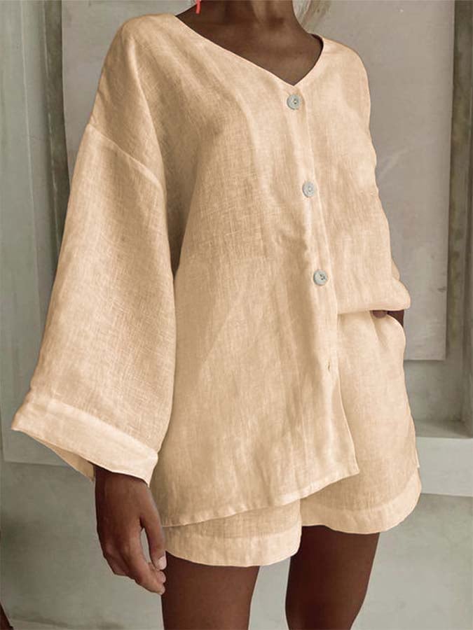Women'S Loose V-Neck Casual Shirt Shorts Pants Set