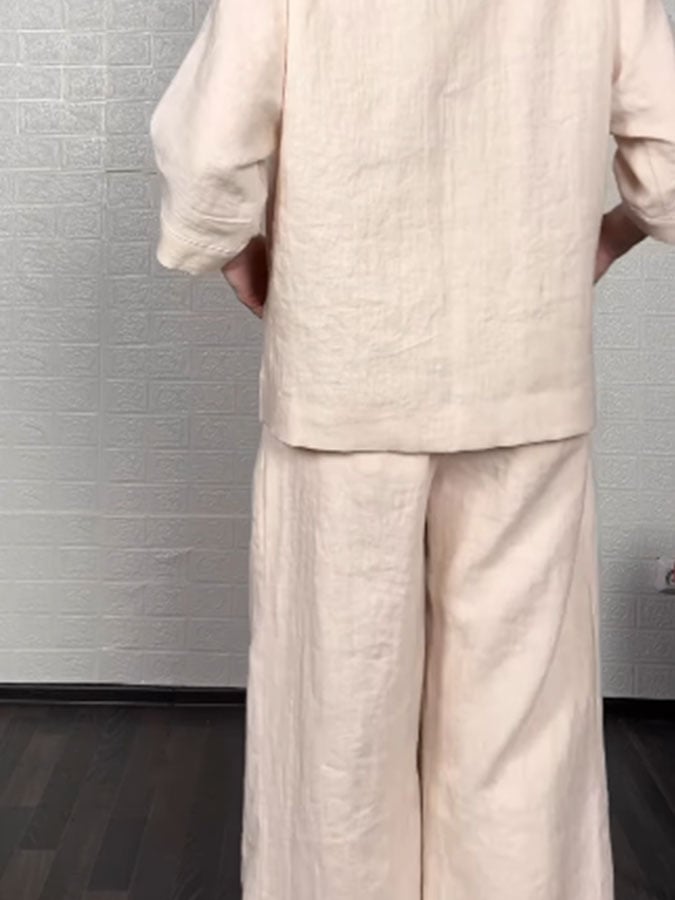 Women'S Casual Solid Color Irregular Cotton And Linen Suit