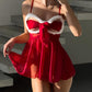 Christmas Sexy Bow Tie Mesh See-through Hollow Out Lingerie Nightgown Set
