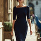 Elegant Square-Neck Midi Sheath Dress