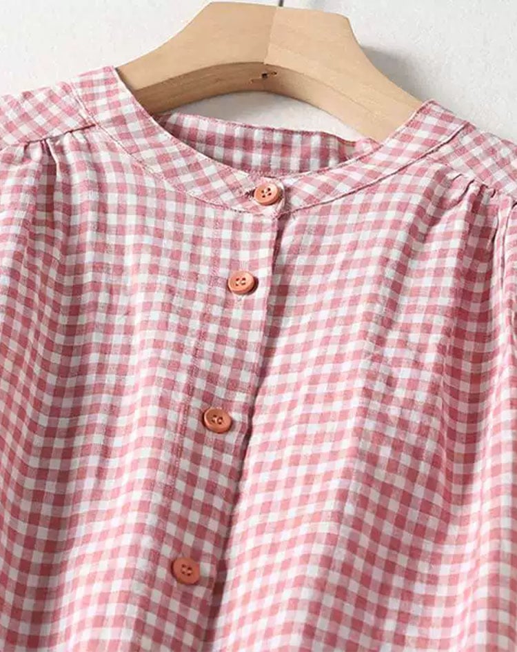 Women's Casual Round Neck Sleeveless Plaid Print Dress