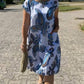 Women'S Round Neck Pocket Printed Cotton And Linen Dress