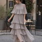 Tiered Pleated Cape Maxi Dress