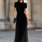 Short Sleeve Floor-Length Dress With Sheer Flowing Skirt