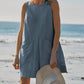 Women's Casual Round Neck Loose Sleeveless Pocket Short Jumpsuit