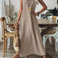 Women'S Casual Solid Color V-Neck Sleeveless Cotton and Linen Dress