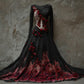 Halloween Bloody Red Roses Skeleton Lace Linen Maxi Dress