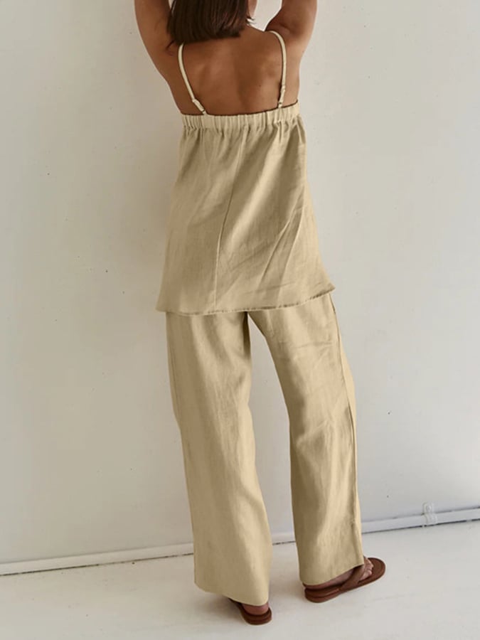 Women'S Vacation Elastic Suspender Wide Leg Pants Set