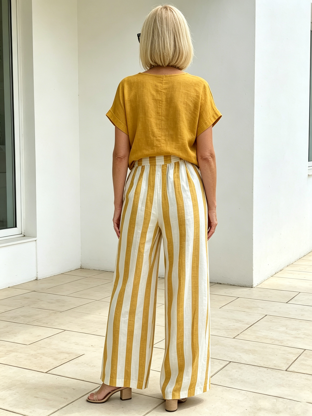 2Pcs Striped Cotton and Linen Two-piece Set