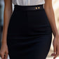 Chic White Button-Up Blouse And Black Pencil Skirt Set