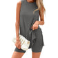 Sleeveless Crewneck Women's 2 Piece Sets Summer Matching Lounge Shorts Set Resort Airport Travel Outfit Split Hem Casual Clothes Basic Fitted Homewear