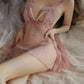 Sexy Deep V Mesh See-Through Pearl Open Crotch Lingerie Set