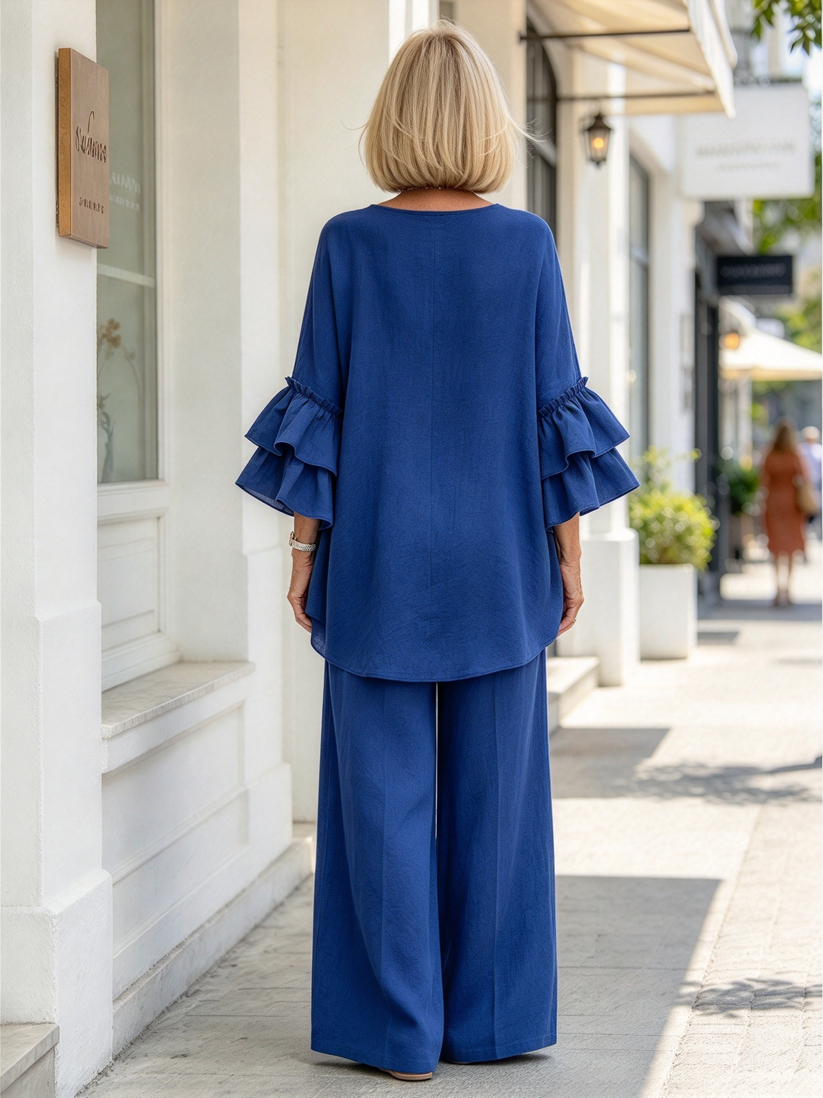 Fashion Casual Solid Color Shirt Collar Loose Casual Trousers Two-piece Suit Women's Clothing