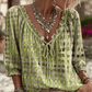 Women 3/4 Sleeve V-Neck Polka Dot Lace Up Blouse