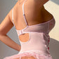 Sexy Pink See-Through Floral Embroidered Mesh Bodysuit Lingerie