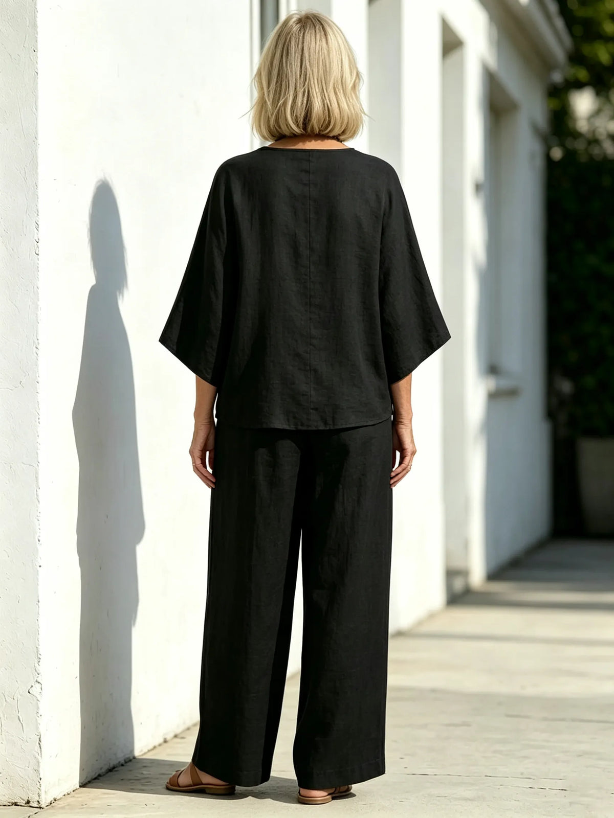 2Pcs OL style temperament women's clothing collage cotton and linen seven-quarter sleeve set size supply