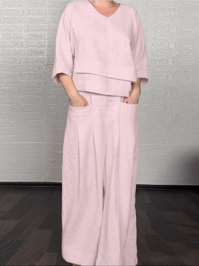 Women'S Casual Solid Color Irregular Cotton And Linen Suit