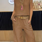 Women's Casual Solid Color Round Neck Vest Trousers Cotton and Linen Two-piece Set