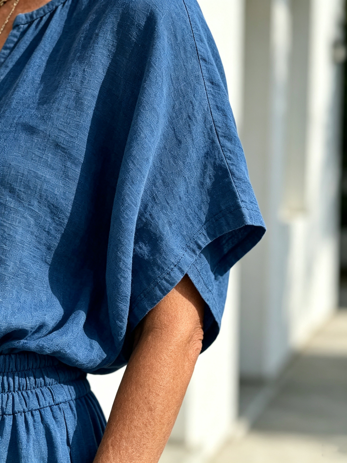 2Pcs Solid Color Loose Temperament V-neck Casual and Comfortable Cotton and Linen Two-piece Set