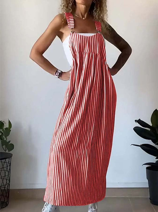 Women'S Casual Striped Suspender Dress