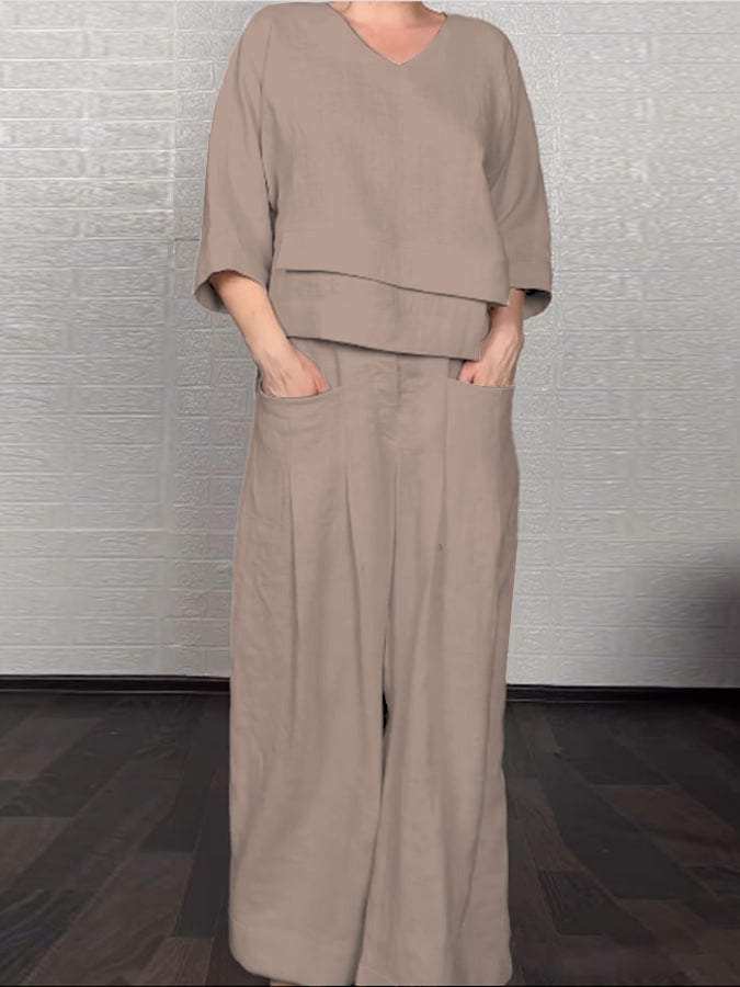 Women'S Casual Solid Color Irregular Cotton And Linen Suit