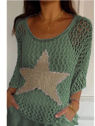 Five-Star Round Neck Hollow Crochet Tops (Buy 3 Free Shipping)