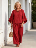 2Pcs Women's Suit Casual Women's Clothing Cotton and Linen Wide-leg Pants Suit