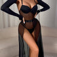 Sheer Mesh Bodysuit with Sexy Slit Skirt Three-piece Set