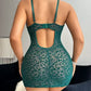 Sexy Deep V Flocked Leopard Print See-Through Mesh Bodycon Nightgown