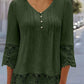 Women'S Casual Solid Color Lace Sleeve Top