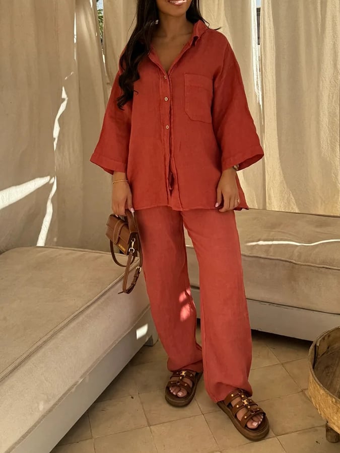 Women'S Loose V-Neck Casual Shirt Shorts Pants Set