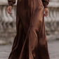 Mooyius Satin Cinched Waist Maxi Dress In Mocha Brown