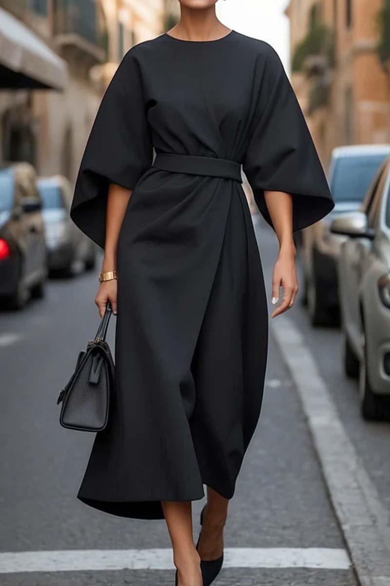 Elegant Solid Color Waist Dress