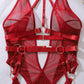Sexy Holder Backless Metallic Strap See-Through Mesh Bodysuit