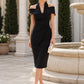 Off-Shoulder Halter Collar Ruched Wrap Midi Dress