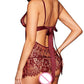 Sexy Deep V See-Through Eyelash Lace Camisole Nightgown