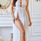 Halter Neck Lace Mesh See-through Sexy High Slit Long Nightgown
