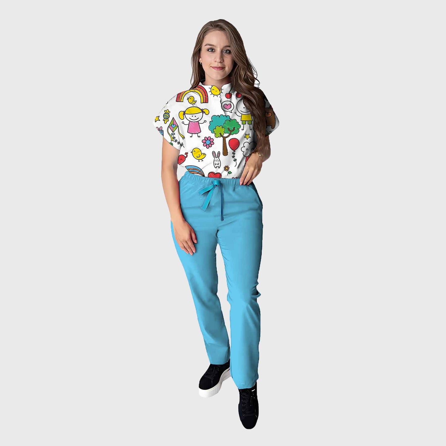Women's Floral Printed Scrub Set CPJO2