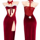 Christmas Bunny Sexy Velvet High-slit Long Lingerie Dress