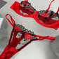 Sexy Colorblock Flower Embroidered Underwire Mesh Bra Set