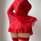 Sexy Lace Slip Dress Mesh See-through Tie-up Robe Loungewear Set