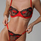 Sexy Colorblock Flower Embroidered Underwire Mesh Bra Set