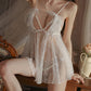 Sexy Deep V Mesh See-Through Pearl Open Crotch Lingerie Set