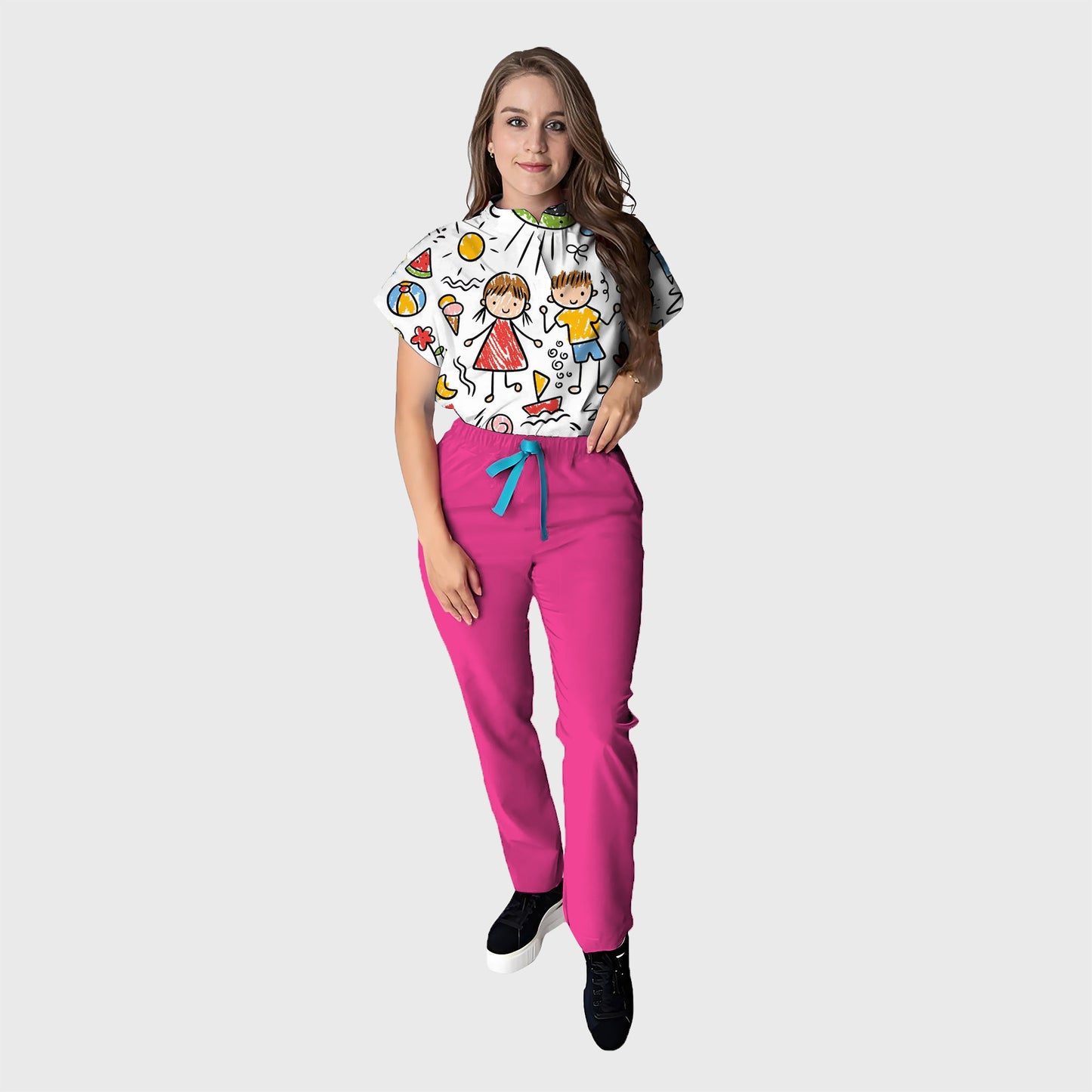 Women's Floral Printed Scrub Set CPJO2