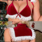 Christmas Velvet Lace Trim Lingerie Set with Reindeer Ears