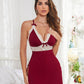 Deep V-Neck Lace Trim Side Slits Nightgown