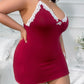 Plus Size V-Neck Side Slits Lace Trim Nightgown