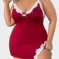 Plus Size V-Neck Side Slits Lace Trim Nightgown